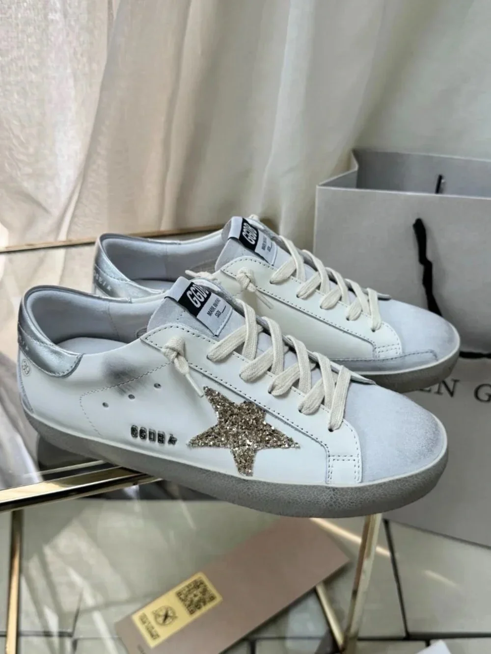 Golden Goose White Sneakers with Gold Glitter Star